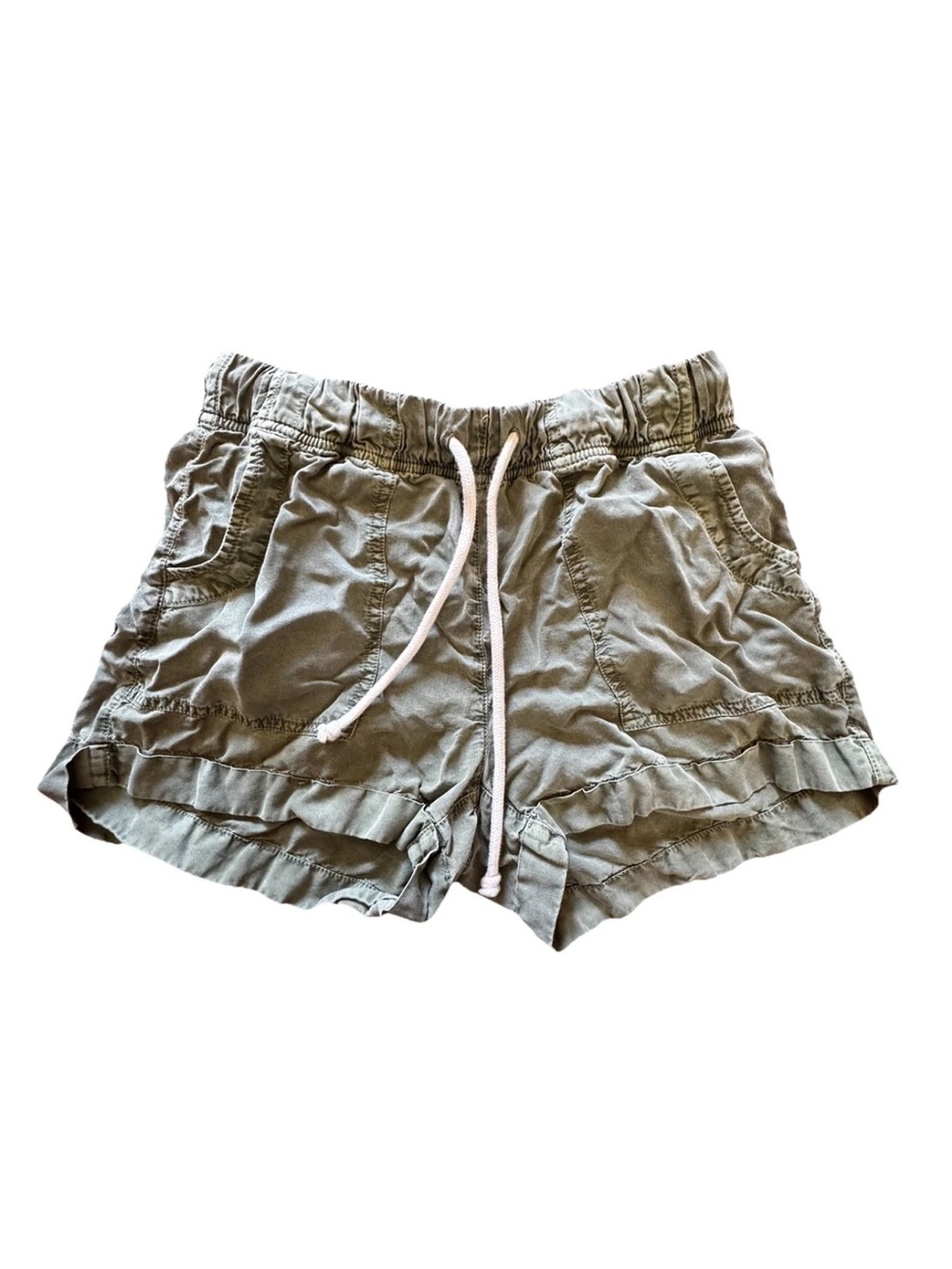 Aerie Olive Green Ruffle Drawstring Shorts XS Boho Casual Lounge Summer